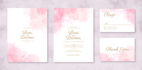 Beautiful wedding invitation with watercolor splash and line art