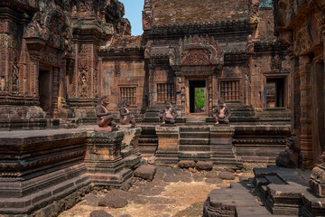 Banteay Srei Temple is an ancient temple in archaeological site in Cambodia.