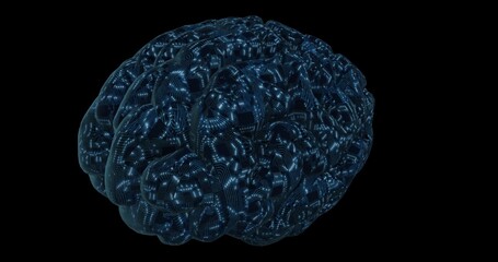 Digital brain covered with circuit board and cpu. Digital neural network. Brain energy pulsation 3D rendering