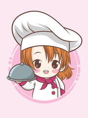 cute chef girl - cartoon art illustration (mascot)