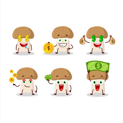 Champignon cartoon character with cute emoticon bring money