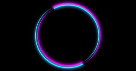 Neon Circle background with LED frame screens. Fluorescent abstract blue, purple color, 3D illustration