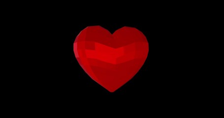 Happy Valentines Day background with red polygonal heart For event. 3D illustration