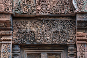 Banteay Srei Temple is an ancient temple in archaeological site in Cambodia.