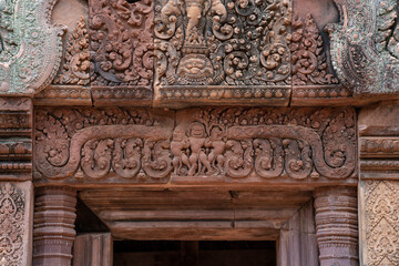 Banteay Srei Temple is an ancient temple in archaeological site in Cambodia.