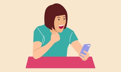 Girl chatting with her boyfriend through the chat app. Vector flat illustration of digital communication