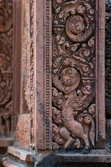 Banteay Srei Temple is an ancient temple in archaeological site in Cambodia.