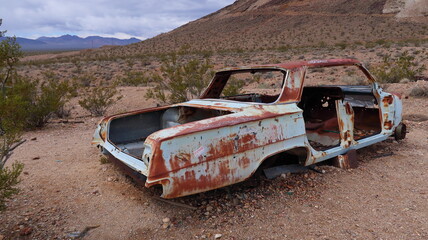 Junked car in the nevada desert. 