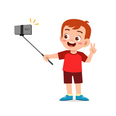 cute little kid boy pose and selfie in front of camera