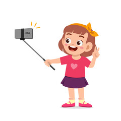 cute little kid girl pose and selfie in front of camera
