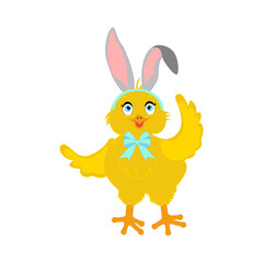 Easter chick wearing bunny ears vector illustration