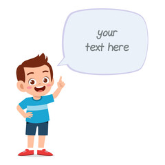 cute smart little boy speak with balloon chat