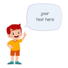 cute smart little boy speak with balloon chat