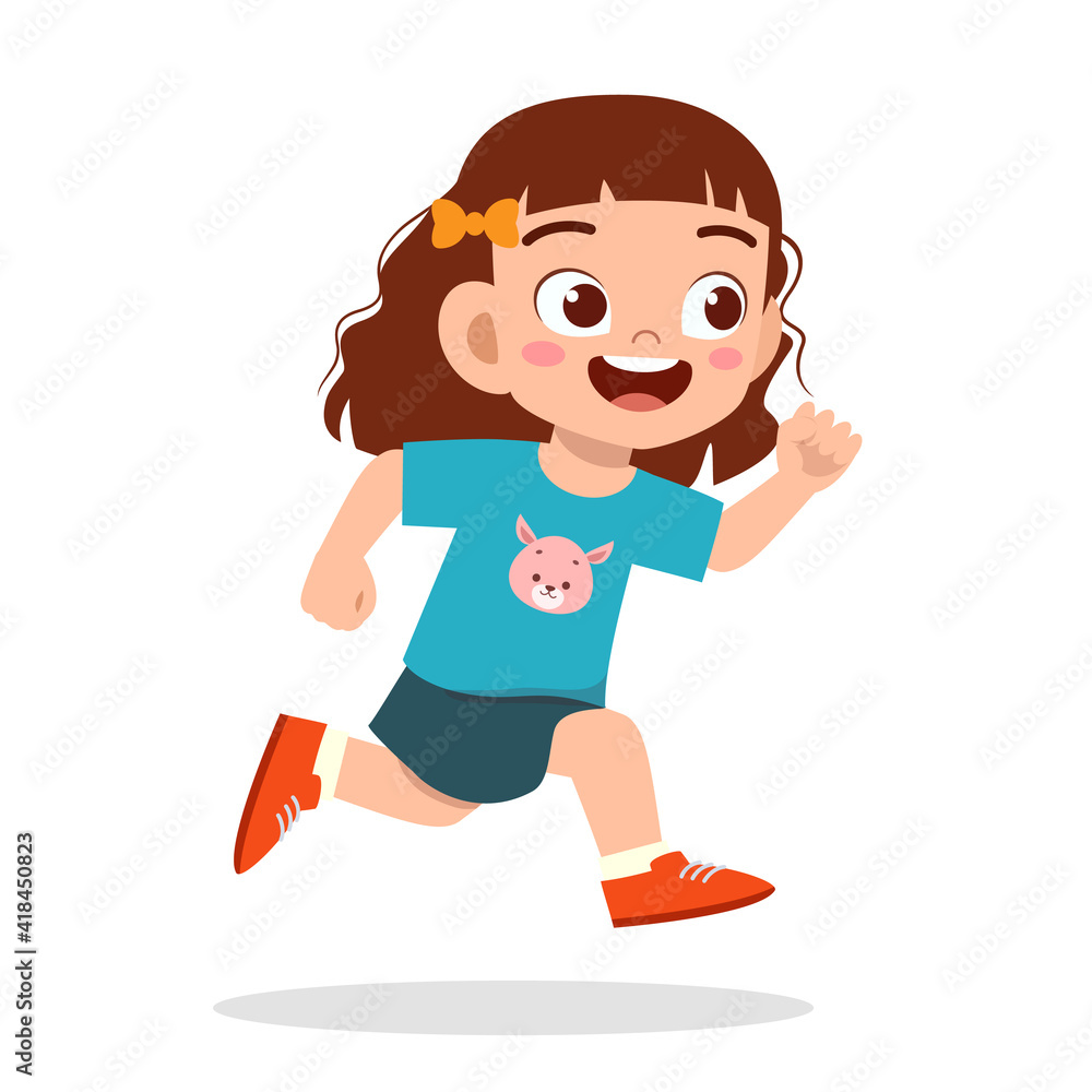 Wall mural happy cute little girl running so fast