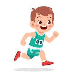 happy cute little boy run in marathon game
