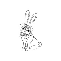 Easter Pug wearing bunny ears cute animal outline