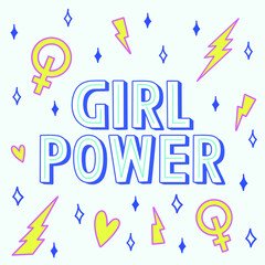 GIRL POWER vector, Graphic design of women day. Vector illustration. Feminism concept, female power.