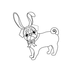 Easter Pug wearing bunny ears cute animal outline