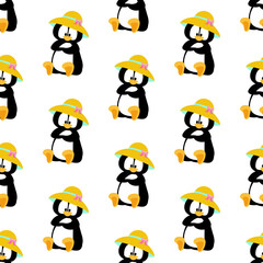 Penguin in hat cute animal seamless pattern