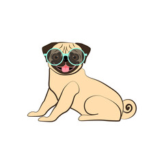 Pug in sunglasses cute animal vector illustration