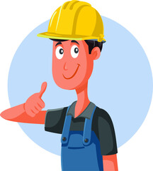 Worker Wearing Protective Hard Hat Holding Thumbs Up