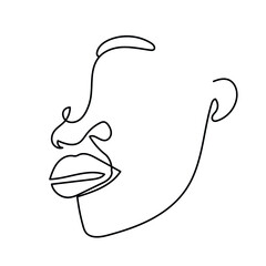 One line portrait. Hand drawn abstract face.  Minimal art. Trendy style. 