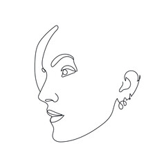 One line portrait. Hand drawn abstract face.  Minimal art. Trendy style. 
