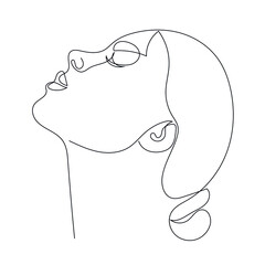 One line portrait. Hand drawn abstract face.  Minimal art. Trendy style. 