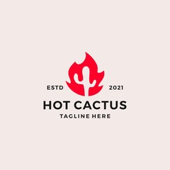 Hot cactus logo design vector illustration