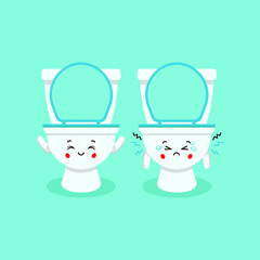 Cute Toilet Bowl Characters Smiling and Sad