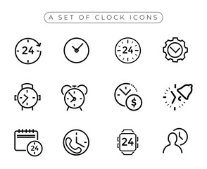 Time and clock, calendar, timer line icons. Set of Time Related Vector Line Icons. Vector linear icon set, 48x48 Pixel Perfect