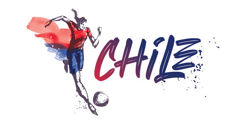 Chile Women's Soccer National Team Vector Design. Female Player Running. Typographic Layout. Lettering Sport Logo.