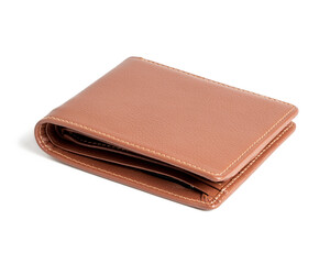 Brown men's genuine leather wallet isolated on white background.