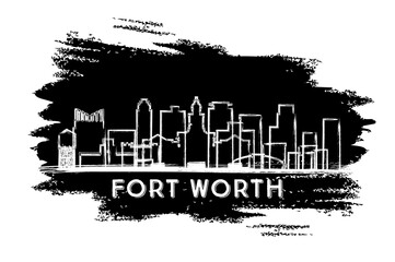Naklejka premium Fort Worth Texas USA City Skyline Silhouette. Hand Drawn Sketch.