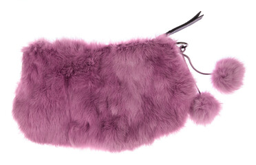 bag for beautiful lady with mink fur isolated on white background