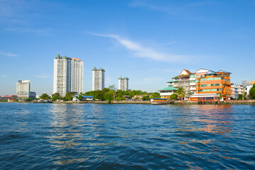 Sunny day on the Chao Phraya River. Outskirts of Bangkok