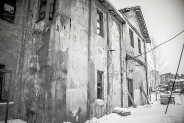 Old Abandoned Building in Winter in Former Soviet Republic