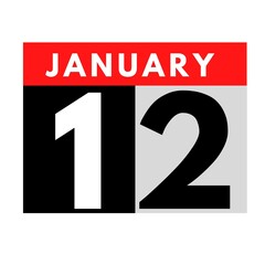 January 12 . flat daily calendar icon .date ,day, month .calendar for the month of January