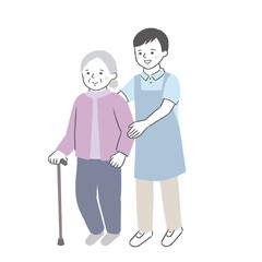 歩行介助　シニア女性／介護士
