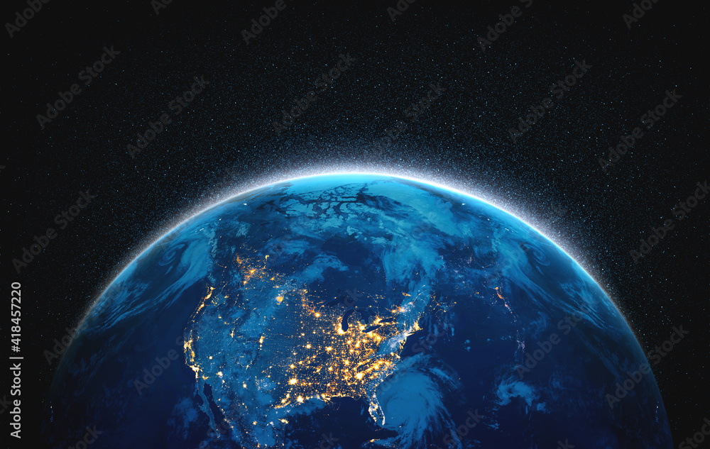 Aufkleber planet earth globe view from space showing realistic earth surface and world map as in outer space p