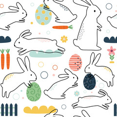Seamless Cute bunny with doodle style design