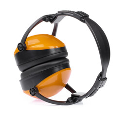 Yellow industrial Headphone Safety Isolated on White Background