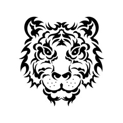 The tiger's face is made up of patterns. Lion tattoo isolated on white background. Vector illustration.