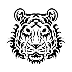Fototapeta premium Tiger anger. Black tattoo. Vector illustration of a tiger head.