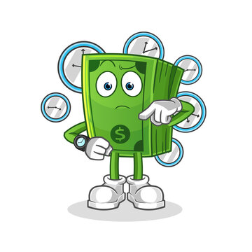 money with wristwatch cartoon. cartoon mascot vector