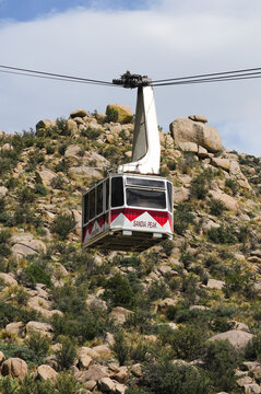 A tramway car descending the Sandia Mountains on August 8, 2015, in New Mexico