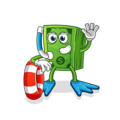 Obraz premium money swimmer with buoy mascot. cartoon vector