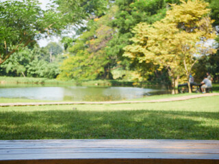 Empty table with blurred nature background