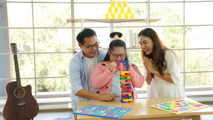 Family downs syndrome Live video clip of Wooden block toy continuation by sharing via smartphone on social media.