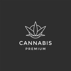 Cannabis line logo vector design template on black background